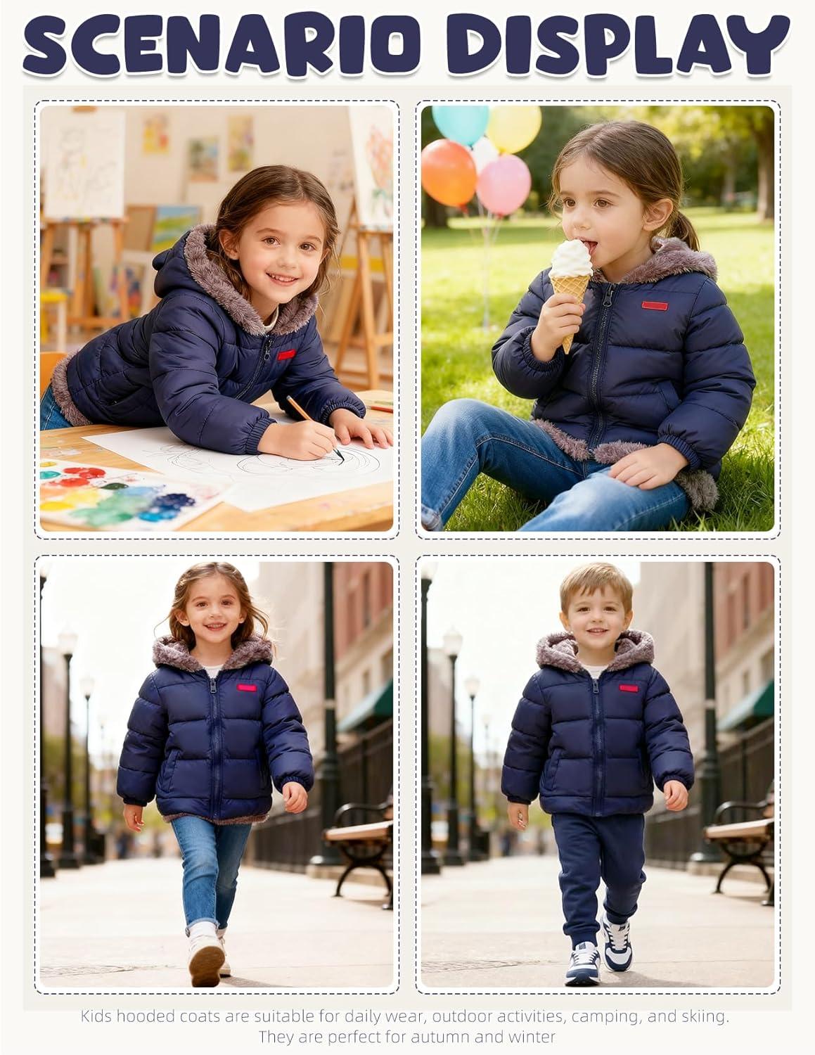 Arssm Baby Boys Girls Winter Fleece Coat Toddler Kids Warm Cute Bear Ear Hooded Jacket(Navy)