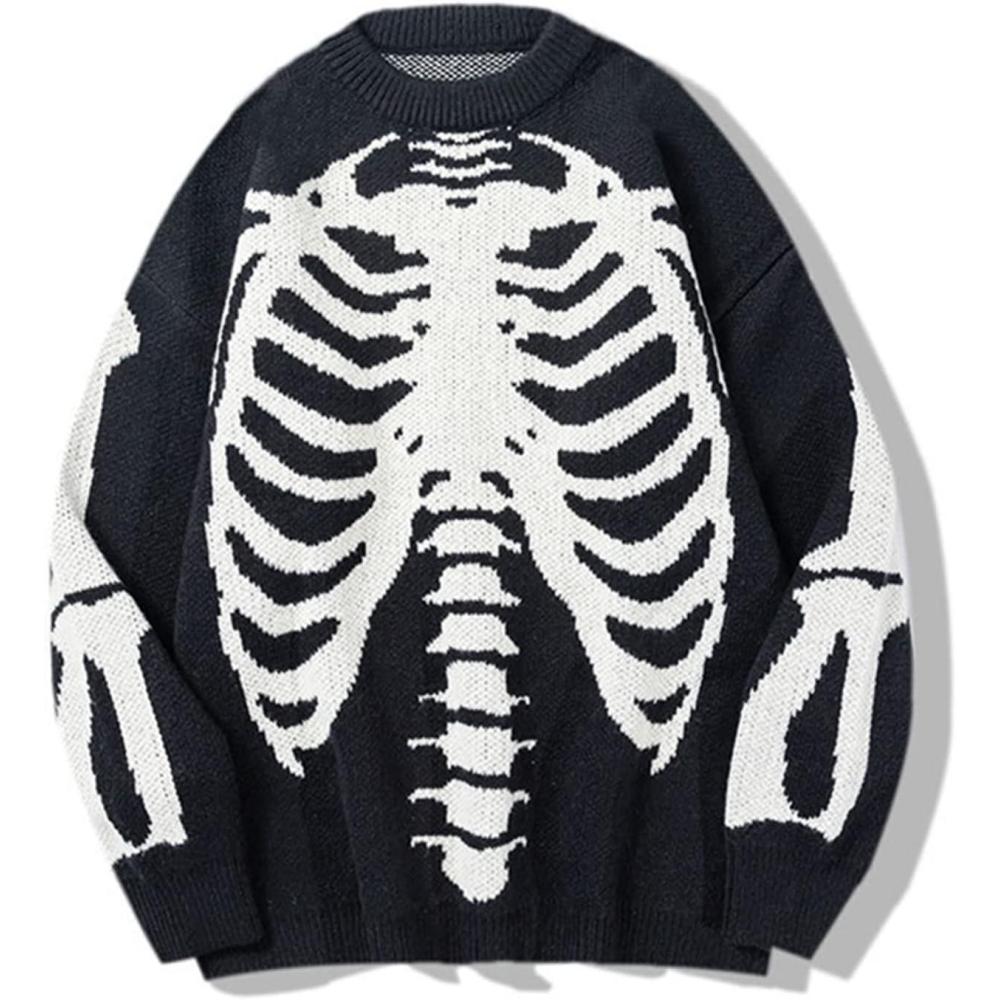 Arssm Mens Vintage Sweater Grandpa y2k Oversized Casual Cable Knit Sweater Pullover Graphic Crewneck Tops(Black)