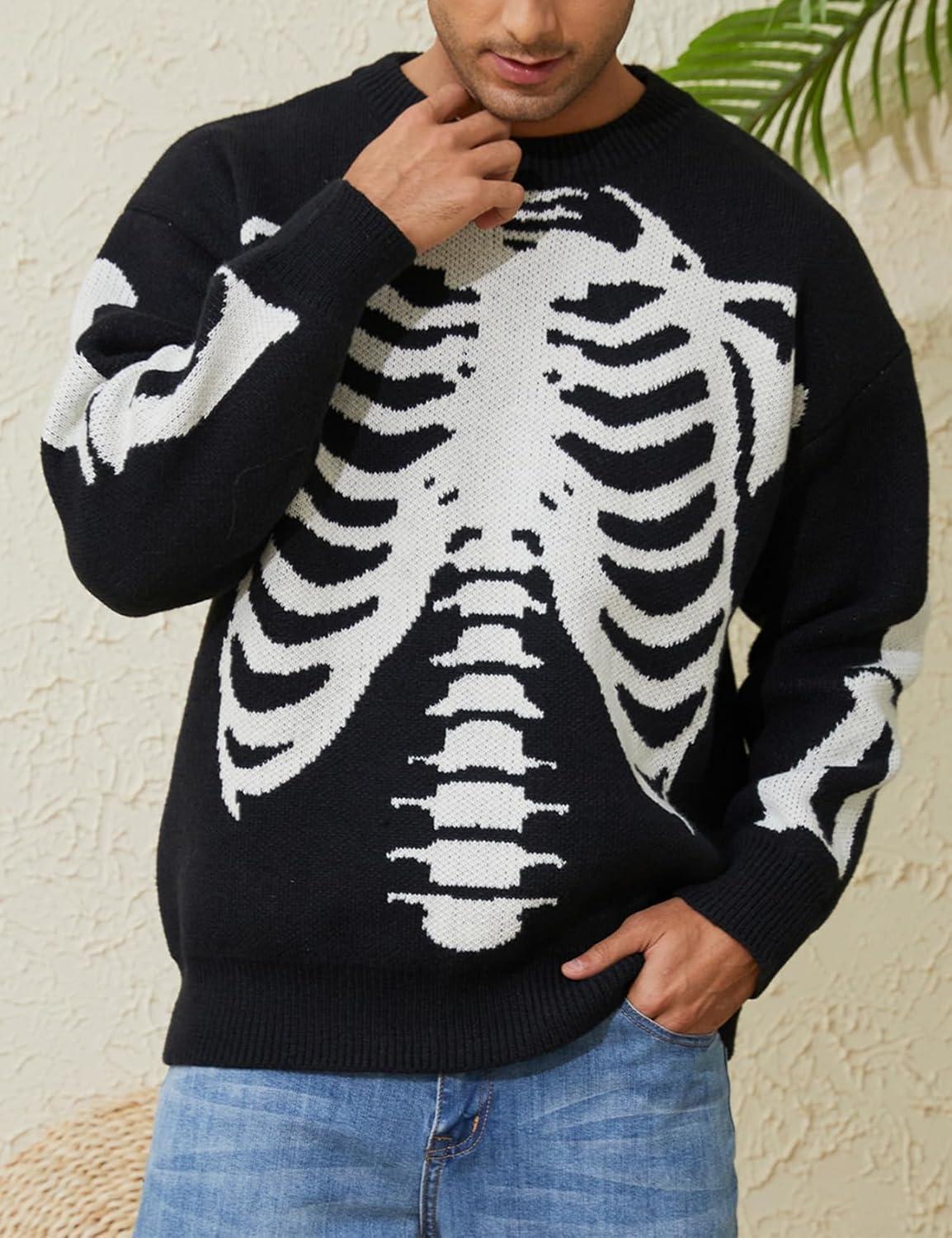 Arssm Mens Vintage Sweater Grandpa y2k Oversized Casual Cable Knit Sweater Pullover Graphic Crewneck Tops(Black)