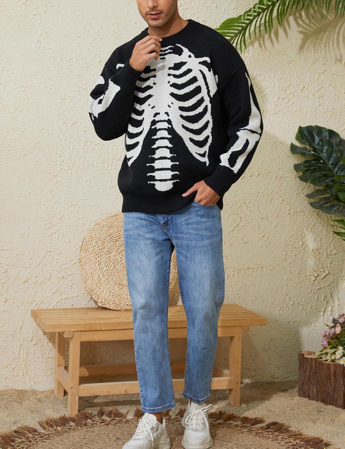 Arssm Mens Vintage Sweater Grandpa y2k Oversized Casual Cable Knit Sweater Pullover Graphic Crewneck Tops(Black)