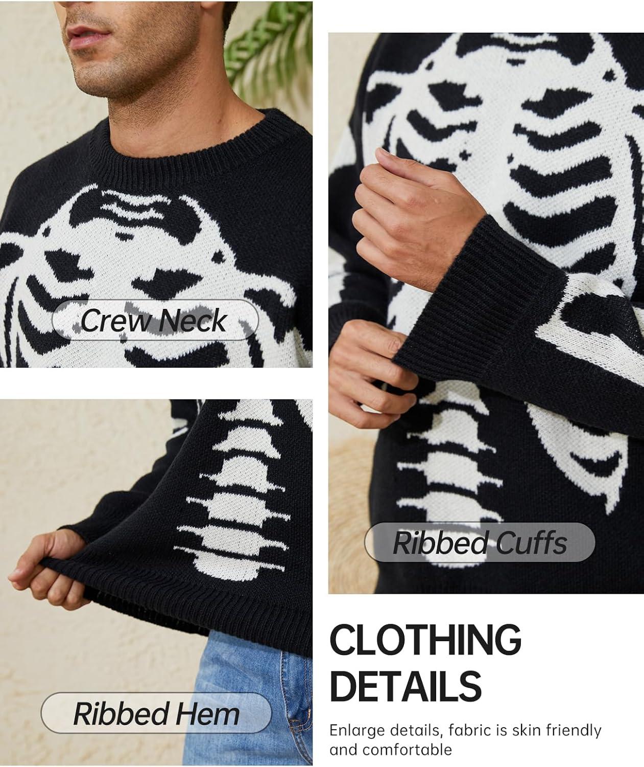 Arssm Mens Vintage Sweater Grandpa y2k Oversized Casual Cable Knit Sweater Pullover Graphic Crewneck Tops(Black)