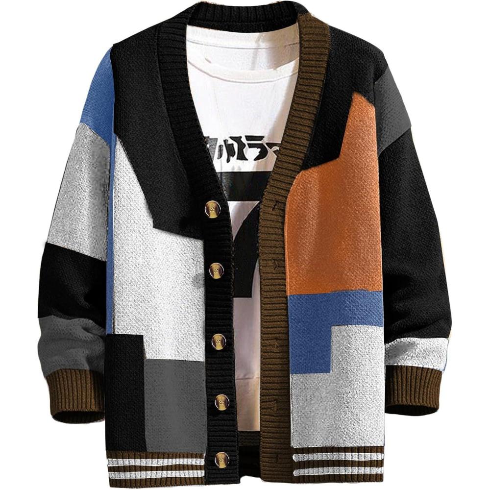 Arssm Mens Cardigan Sweater Knitted Long Sleeve V Neck Button Down Sweaters Casual Cardigans((Black)