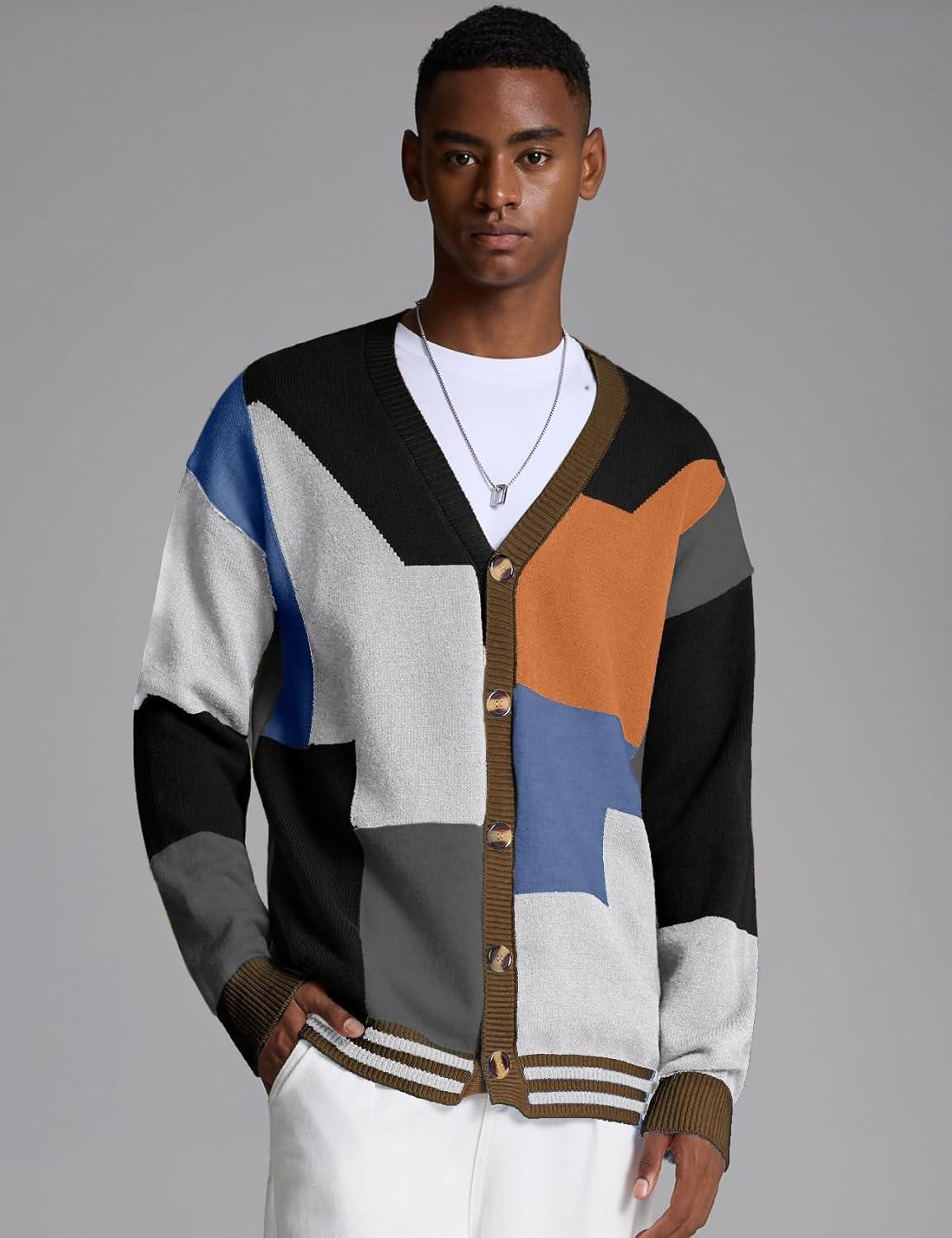 Arssm Mens Cardigan Sweater Knitted Long Sleeve V Neck Button Down Sweaters Casual Cardigans((Black)