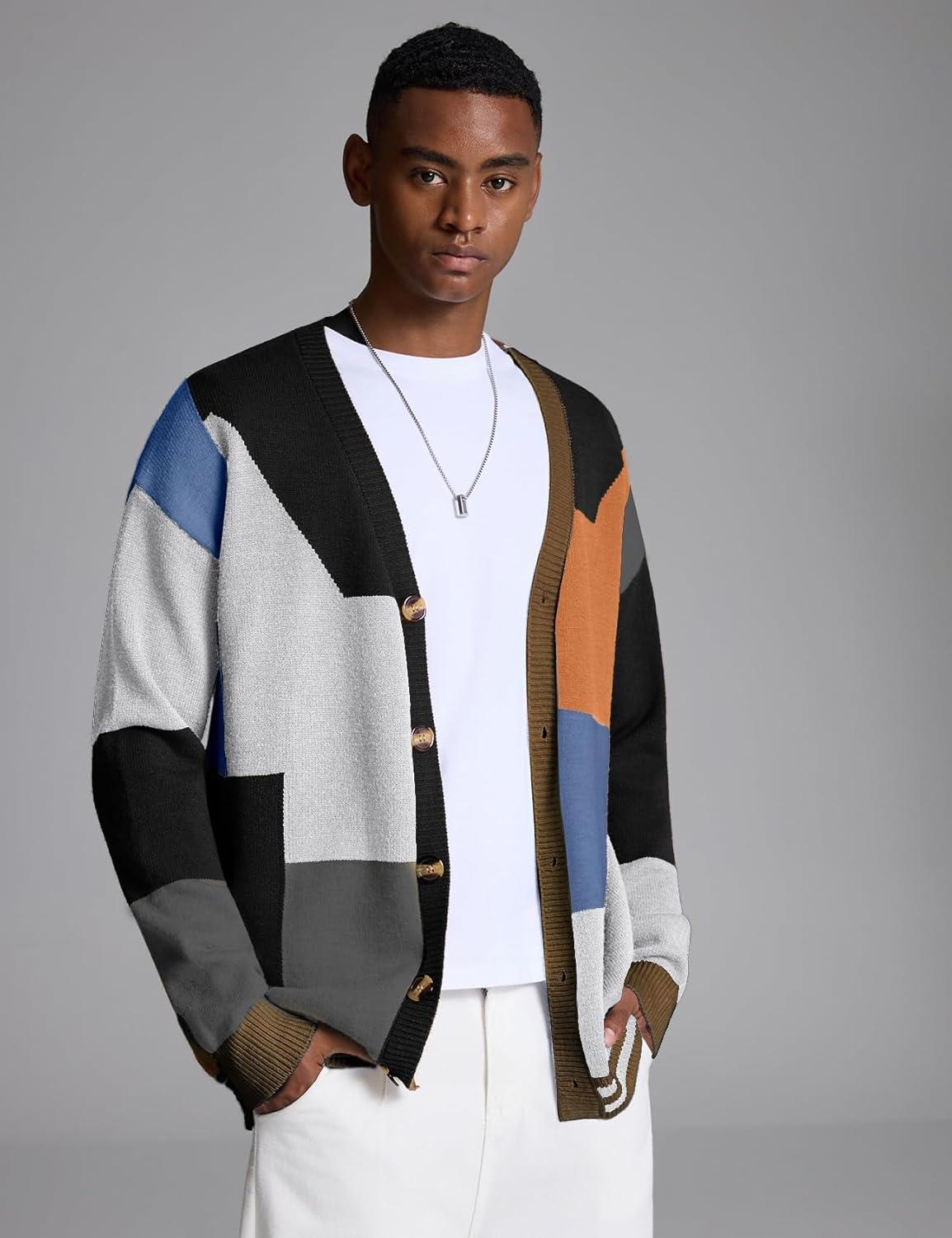 Arssm Mens Cardigan Sweater Knitted Long Sleeve V Neck Button Down Sweaters Casual Cardigans((Black)