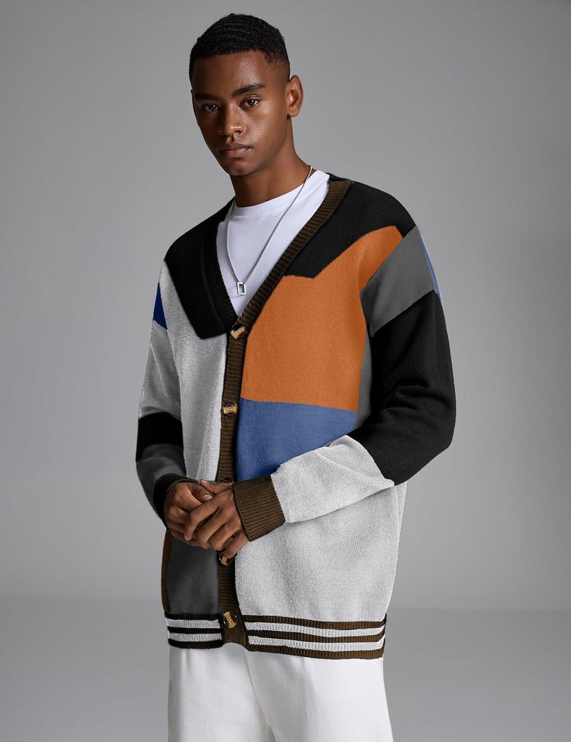 Arssm Mens Cardigan Sweater Knitted Long Sleeve V Neck Button Down Sweaters Casual Cardigans((Black)