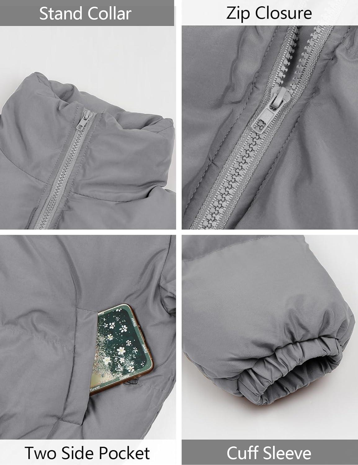 Arssm Women Cropped Puffer Jacket Crop Quilted Jacket Short Warm Winter Coats Padded Puffy Jacket(Grey)