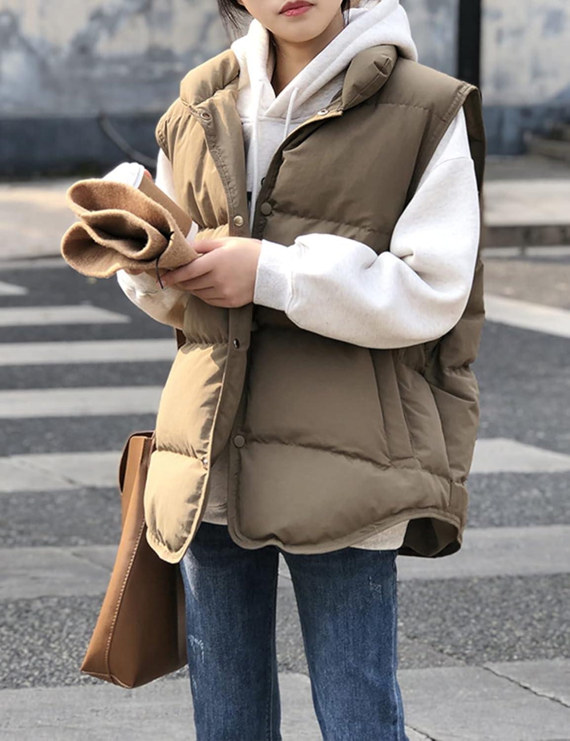 Arssm Women’s Winter Oversized Puffer Vest Lightweight Sleeveless Puffy Jacket Winter Warm Casual Work Vests(Khaki-XL)