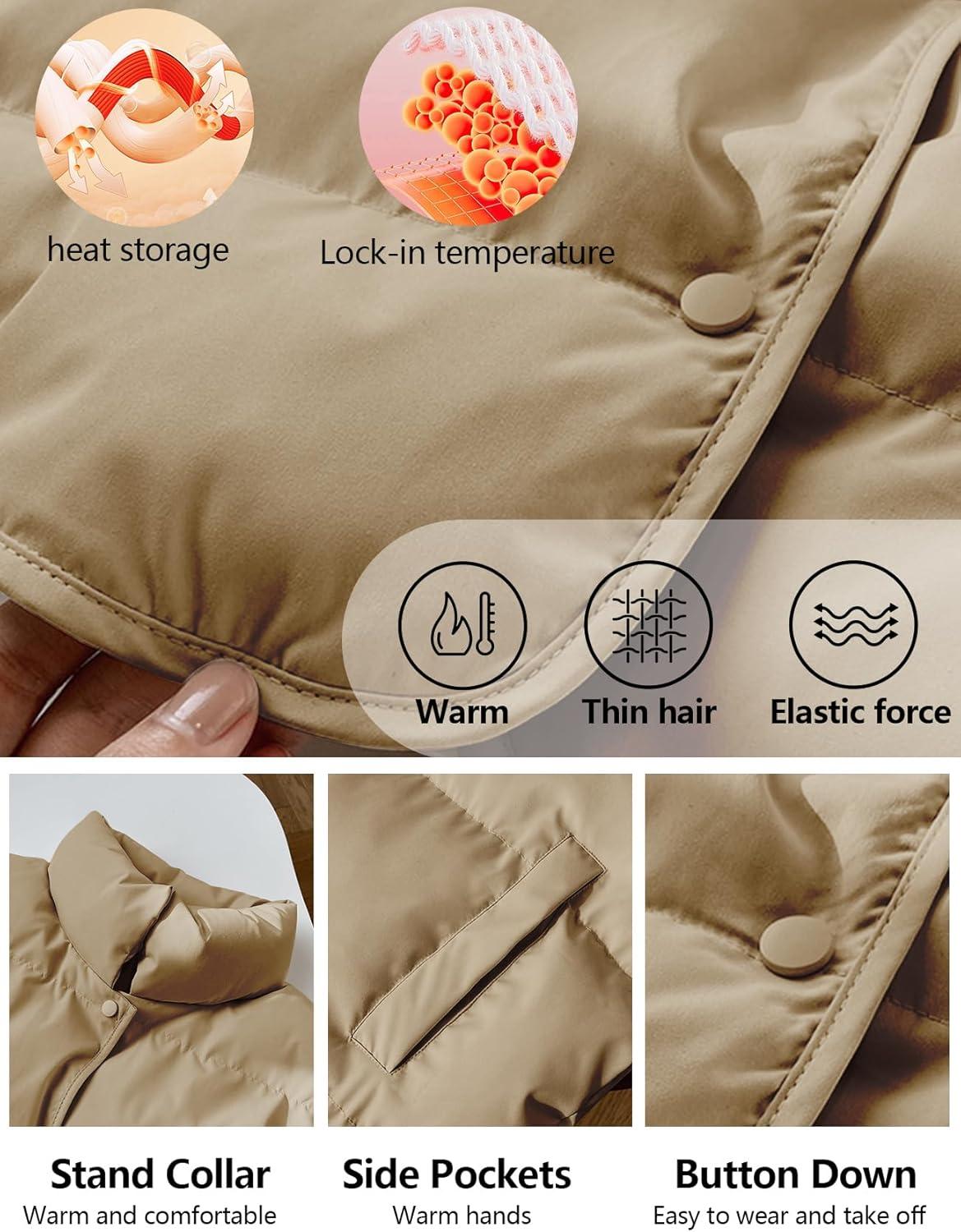 Arssm Women’s Winter Oversized Puffer Vest Lightweight Sleeveless Puffy Jacket Winter Warm Casual Work Vests(Khaki-XL)