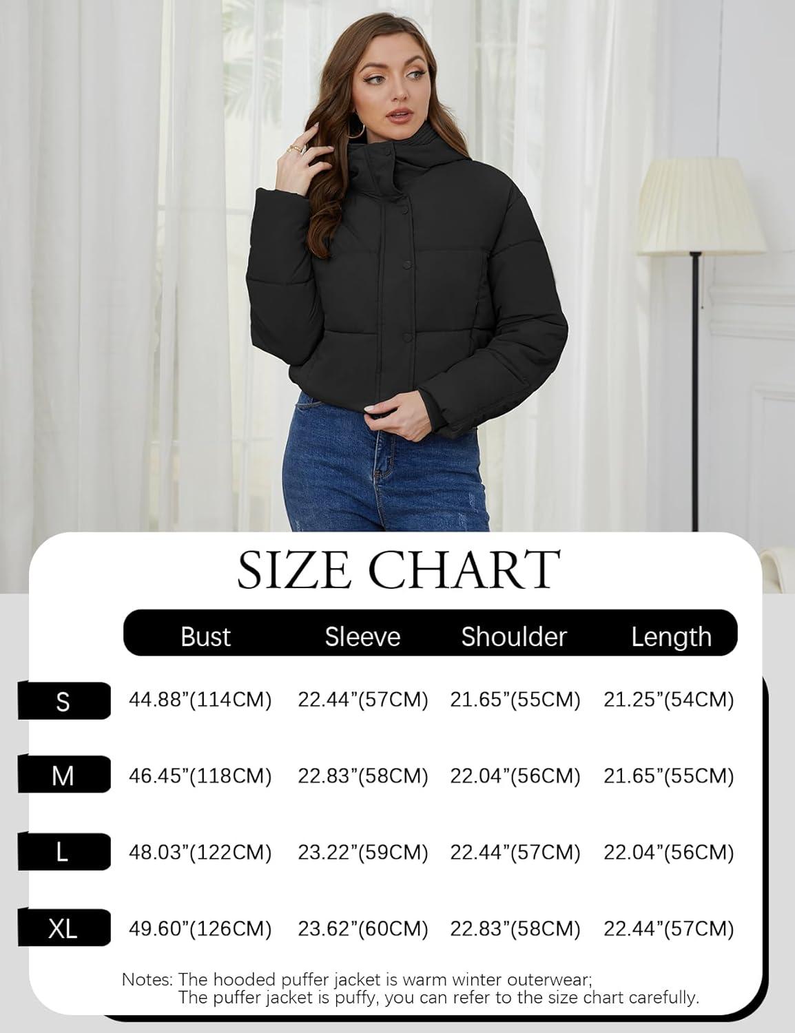 Arssm Womens Hooded Quilted Puffer Jacket Winter Warm Padded Coats Long Sleeve Puffy Bubble Coat with Hood(Black)