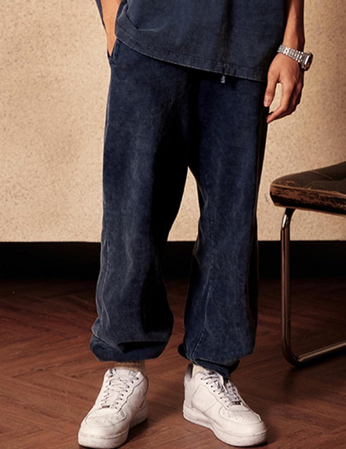 Arssm Mens Sweatpants Baggy Streetwear Pant Athletic Jogger Pants Workout Long Pants(Navy)