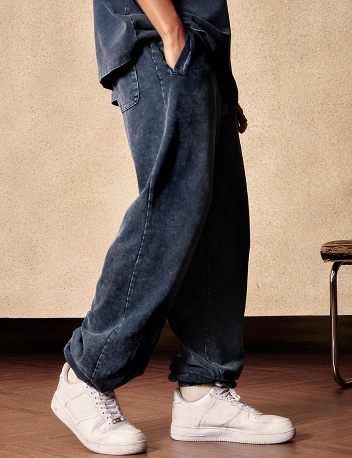 Arssm Mens Sweatpants Baggy Streetwear Pant Athletic Jogger Pants Workout Long Pants(Navy)
