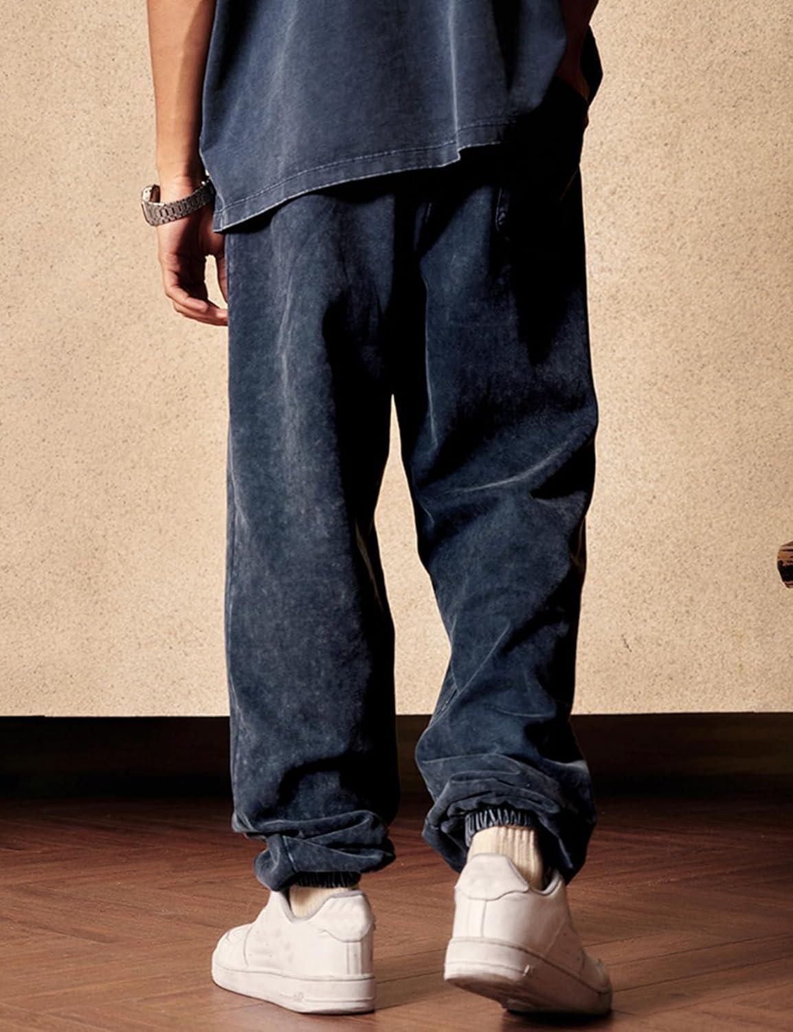 Arssm Mens Sweatpants Baggy Streetwear Pant Athletic Jogger Pants Workout Long Pants(Navy)