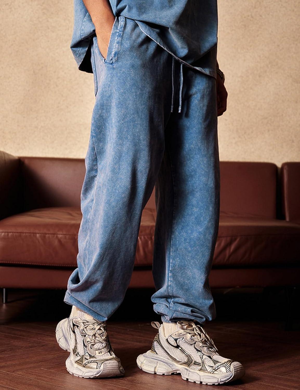 Arssm Mens Sweatpants Baggy Streetwear Pant Athletic Jogger Pants Workout Long Pants(Blue)