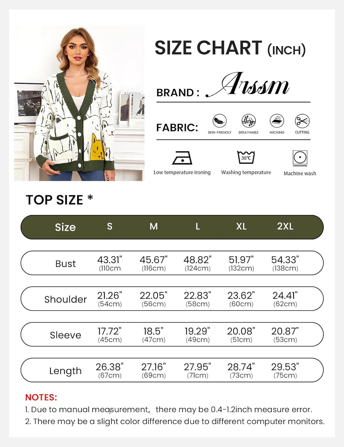 Arssm Cat Sweater for Women Oversized Button Down V Neck Knit Cardigan Cute Kawaii Cartoon Print Sweater Fall Clothes(Armygreen)