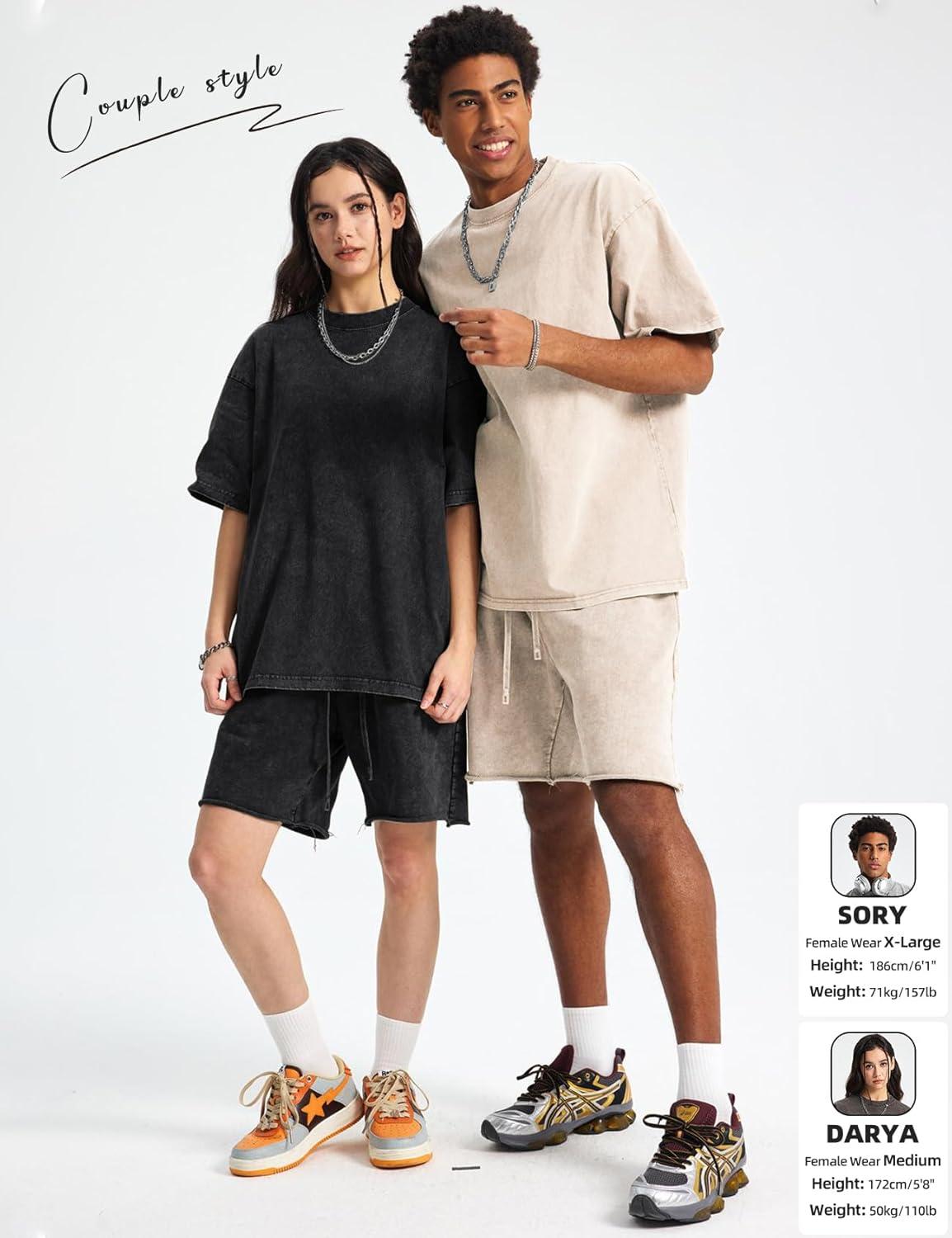 Arssm Mens Oversized T Shirts Cotton Acid Wash Baggy Tees Loose Fit Vintage Heavyweight T-Shirts(Black+beige+army+khaki+grey)