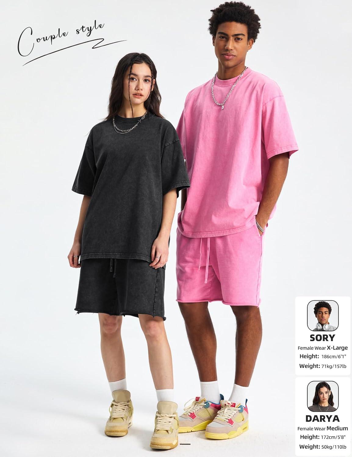Arssm Mens Oversized T Shirts Cotton Acid Wash Baggy Tees Loose Fit Vintage Heavyweight T-Shirts(Black+pink+purple+blue+beige)