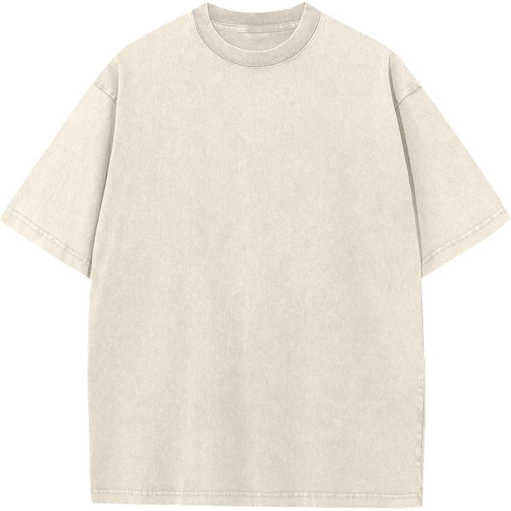 Arssm Mens Oversized T Shirts Cotton Acid Wash Baggy Tees Loose Fit Vintage Heavyweight T-Shirts(Beige)