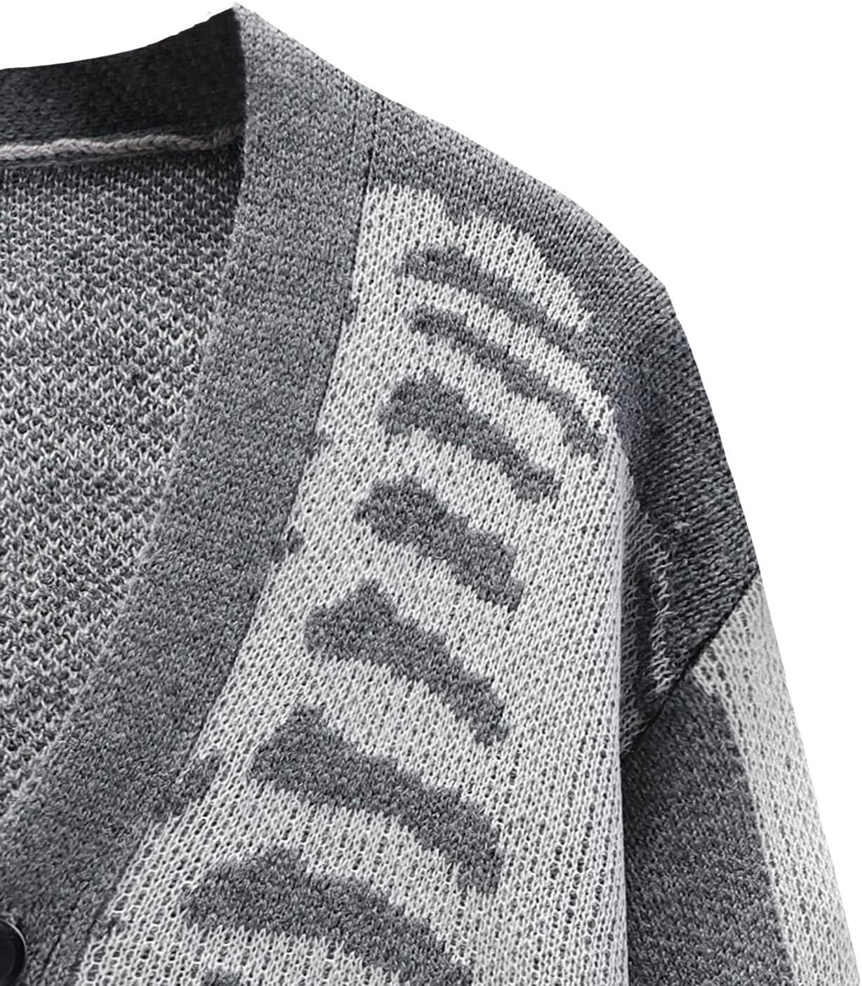 Arssm Men Skeleton Cardigan Sweater Oversized Fall Graphic Long Sleeve Knit Y2K Button Down V Neck Sweater Outwear(Grey)