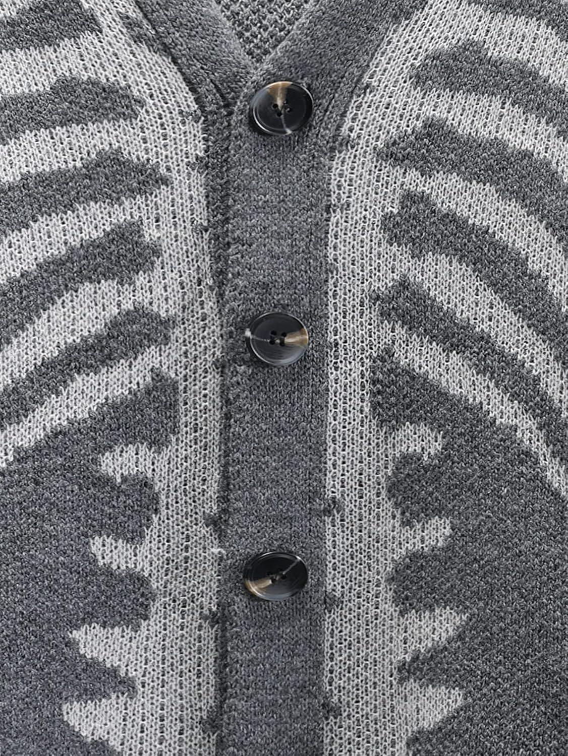 Arssm Men Skeleton Cardigan Sweater Oversized Fall Graphic Long Sleeve Knit Y2K Button Down V Neck Sweater Outwear(Grey)
