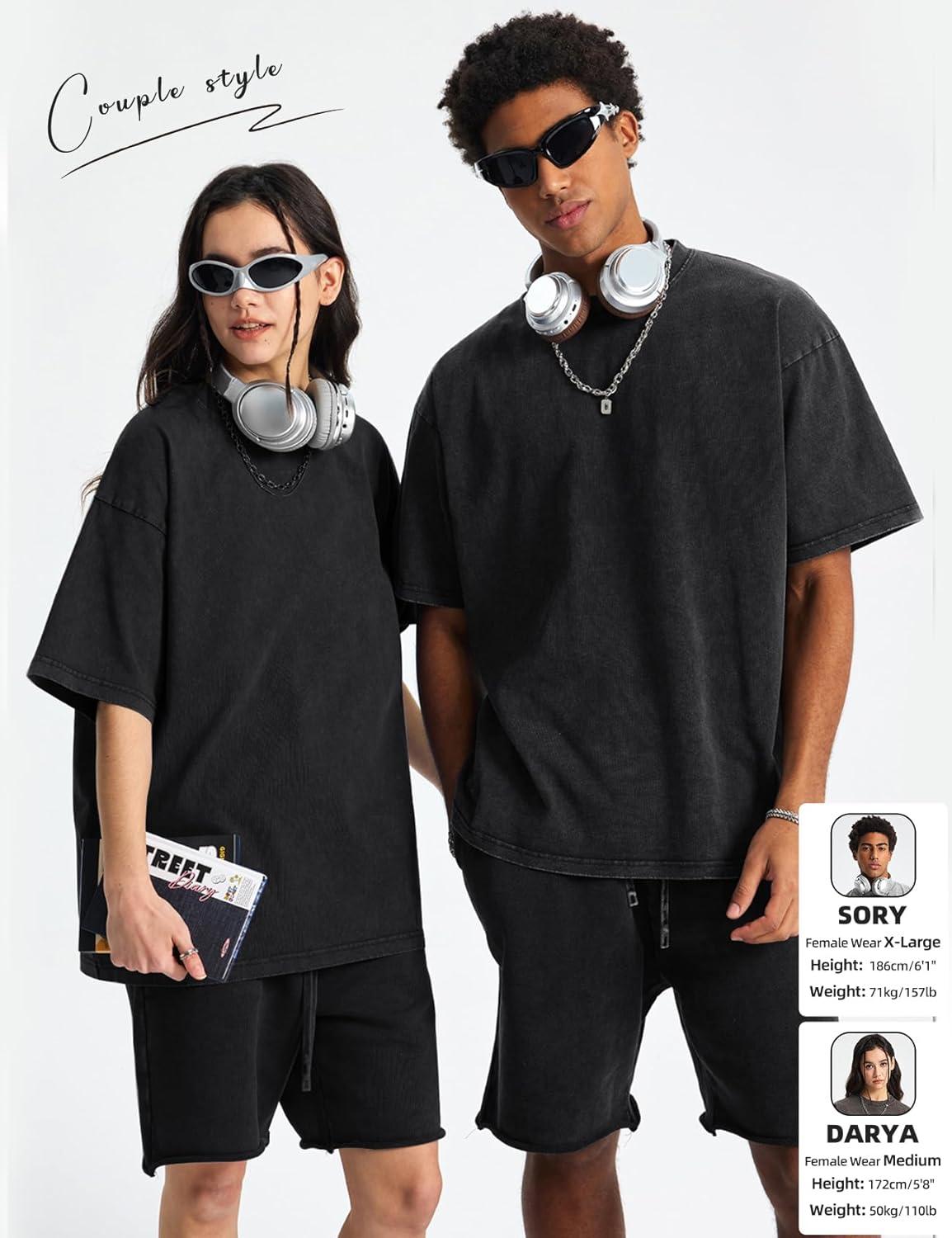 Arssm Mens Oversized T Shirts Cotton Acid Wash Baggy Tees Loose Fit Vintage Heavyweight T-Shirts(Black+black+grey+khaki+army)