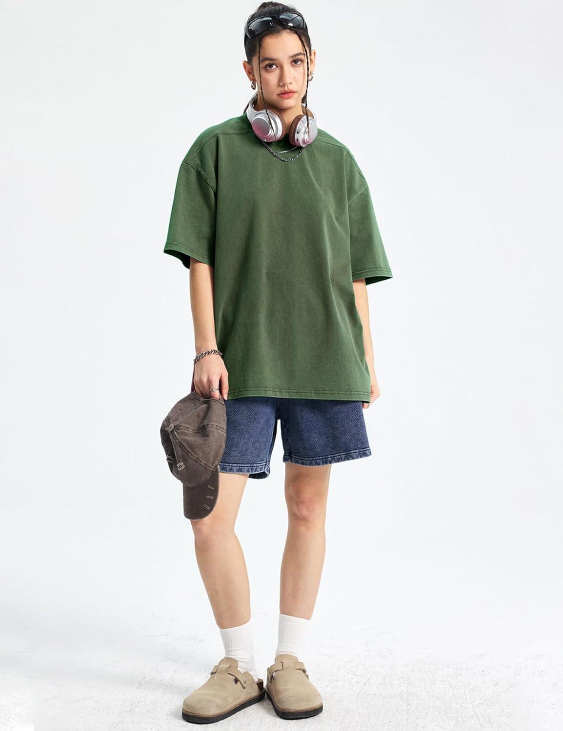 Arssm Women Oversized T Shirts Acid Washed Cotton Tees Vintage Baggy Loose Fit Streetwear Workout Tops(Black+grey+army)