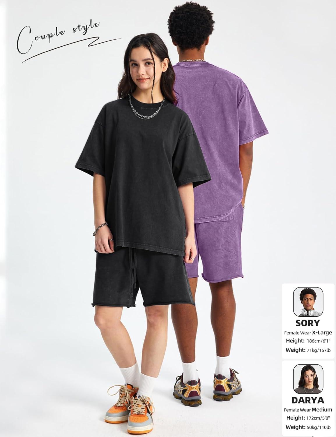Arssm Mens Oversized T Shirts Cotton Acid Wash Baggy Tees Loose Fit Vintage Heavyweight T-Shirts(Black+khaki+beige+army+purple)