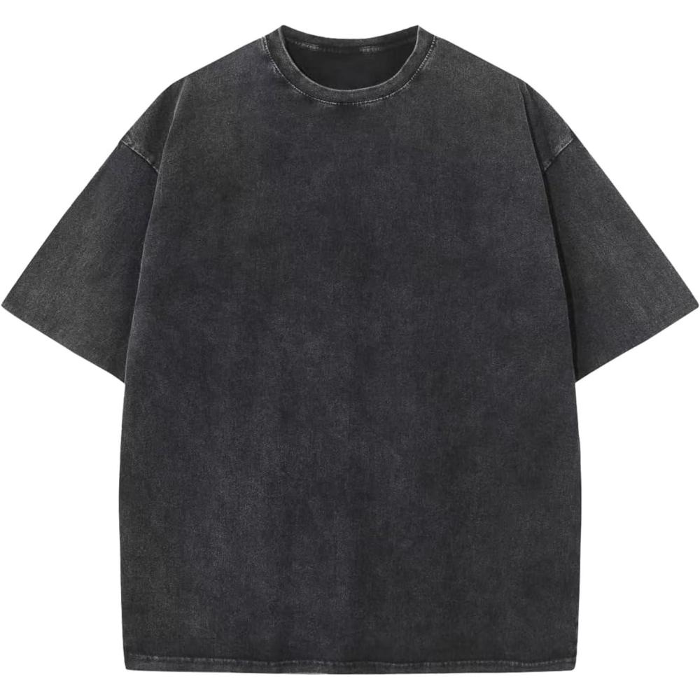 Arssm Mens Oversized T Shirts Cotton Acid Wash Baggy Tees Loose Fit Vintage Heavyweight T-Shirts(Black)