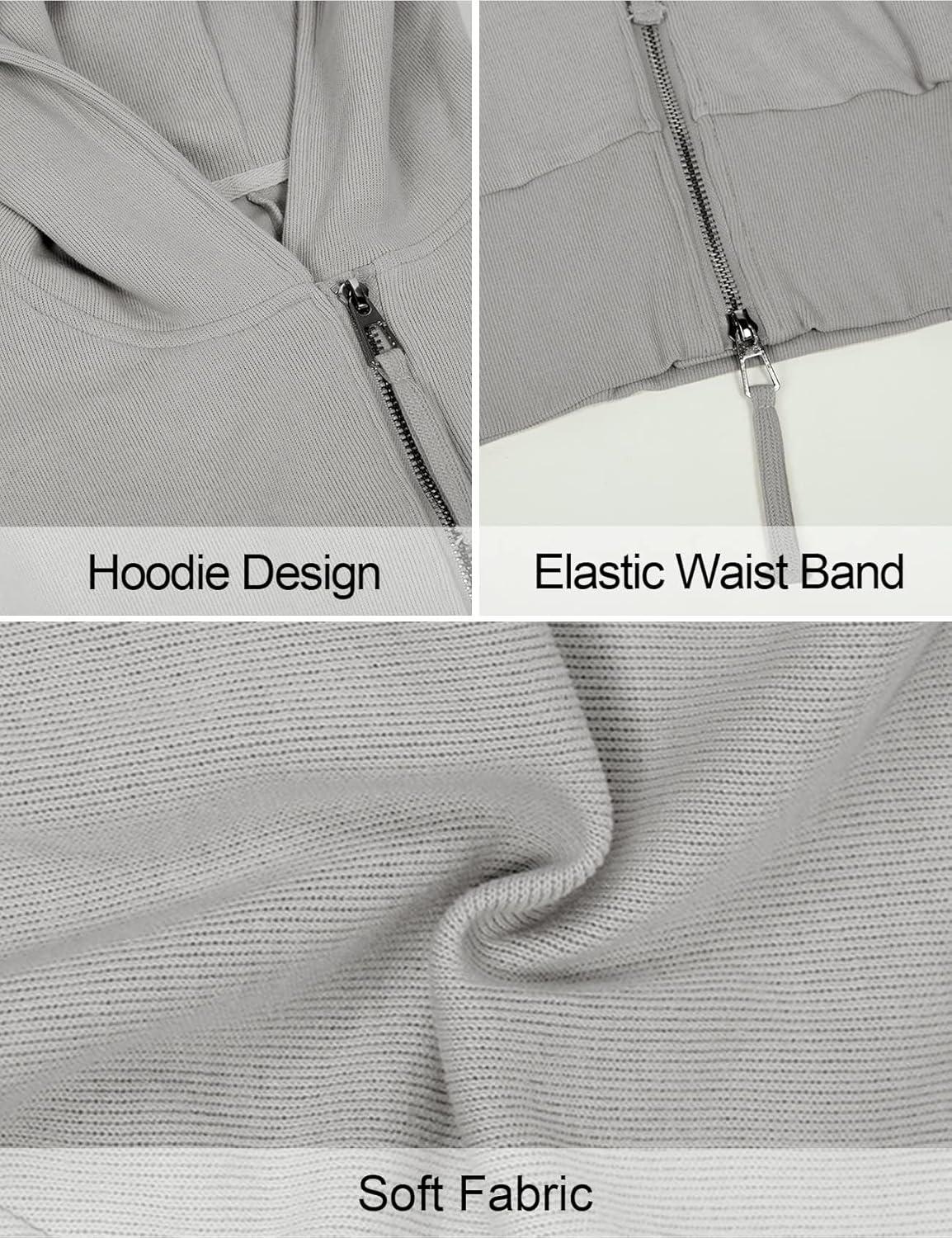 Arssm Cropped Hoodie Women Zip Up Long Sleeve Sweatshirts Casual Fashion Hooded Workout Jacket Crop Top(Grey)