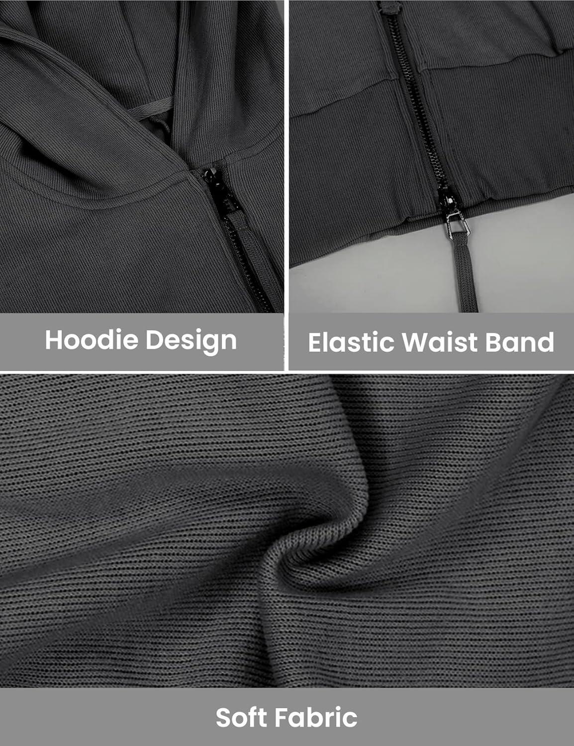 Arssm Cropped Hoodie Women Zip Up Long Sleeve Sweatshirts Casual Fashion Hooded Workout Jacket Crop Top(Darkgrey)