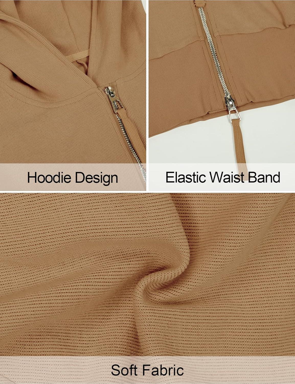 Arssm Cropped Hoodie Women Zip Up Long Sleeve Sweatshirts Casual Fashion Hooded Workout Jacket Crop Top(Khaki)