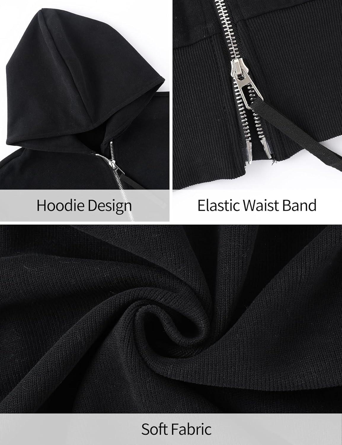 Arssm Cropped Hoodie Women Zip Up Long Sleeve Sweatshirts Casual Fashion Hooded Workout Jacket Crop Top(Black)