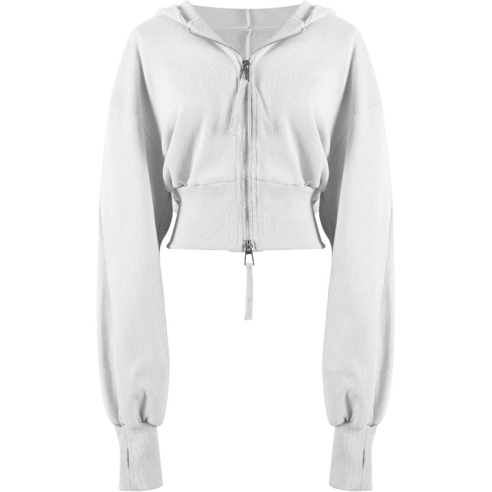 Arssm Cropped Hoodie Women Zip Up Long Sleeve Sweatshirts Casual Fashion Hooded Workout Jacket Crop Top(White)
