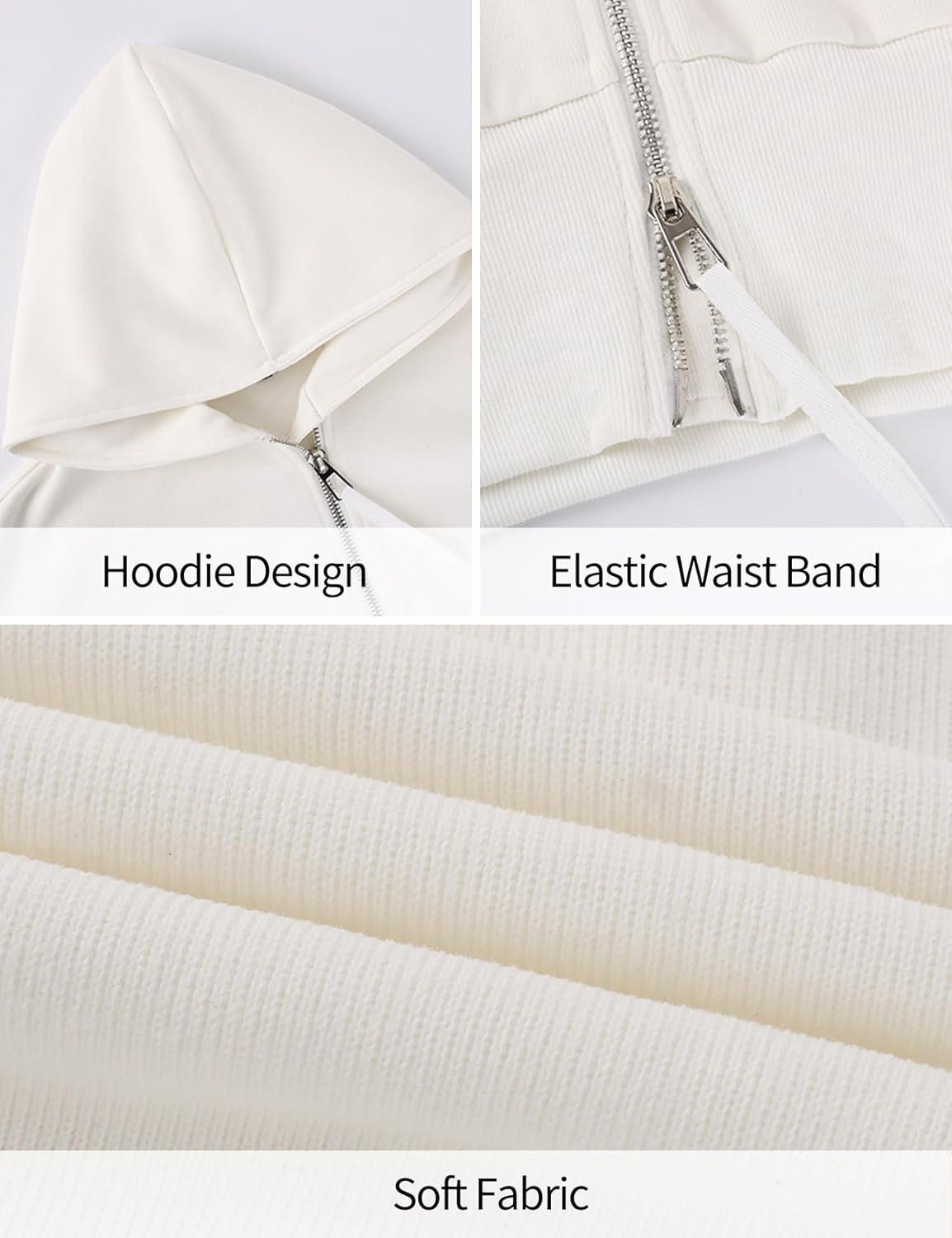 Arssm Cropped Hoodie Women Zip Up Long Sleeve Sweatshirts Casual Fashion Hooded Workout Jacket Crop Top(White)