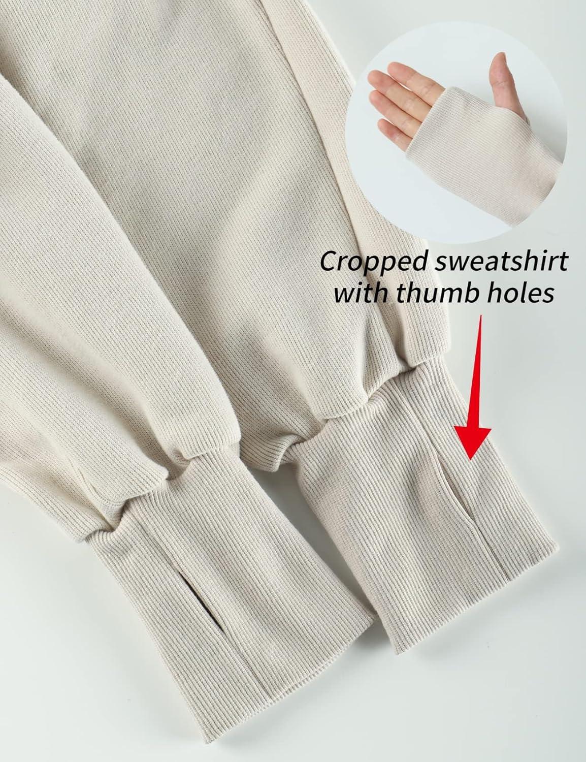 Arssm Cropped Hoodie Women Zip Up Long Sleeve Sweatshirts Casual Fashion Hooded Workout Jacket Crop Top(Beige)