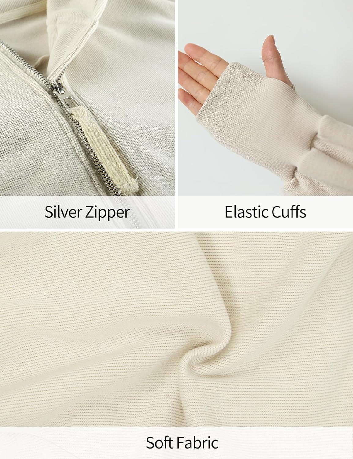 Arssm Cropped Hoodie Women Zip Up Long Sleeve Sweatshirts Casual Fashion Hooded Workout Jacket Crop Top(Beige)