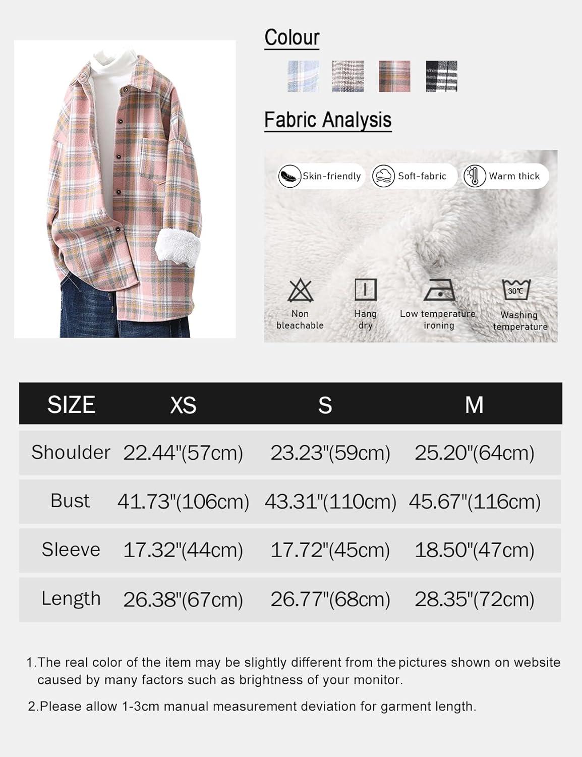 Arssm Plaid Shacket Jacket Women Warm Fleece Sherpa Lined Flannel Jacket Lapel Button Down Shirt Coat (LightKhaki-S)